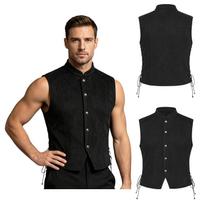 Men Pirate Vest Stand Collar Sleeveless Button Closure Side Lace-up Renaissance Waistcoat for Halloween Cosplay Theme Party Dress Up M juoda