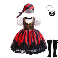 Caribbean Pirate Princess Tutu Dress for Girls Halloween Cosplay Skull Captain Children's Costume Masquerade Party Kids Clothes 3-4T (110) black