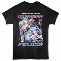 Darkstalkers - Morrigan Vs Felicia - Adult Unisex Short Sleeve T-Shirt - Black XXXXL gray