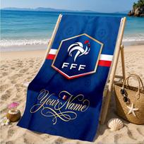 Custom Name France Football Emblem Personalized Microfiber Beach Towel, Quick-Dry, Ideal for Summer Travel, Beach Essential, Swimming 70cmx140cm(27x55inch)