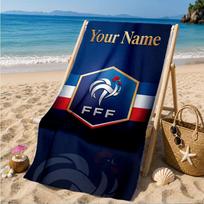 Custom Name France Football Emblem Personalized Microfiber Beach Towel, Quick-Dry, Ideal for Summer Travel, Beach Essential, Swimming 70cmx140cm(27x55inch) black
