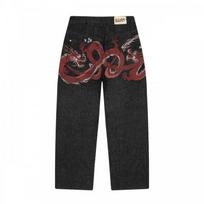 Derschutze Y2K Straight Leg Jeans Cherry Blossom Embroidery Casual Denim Pants Teens XXL brown