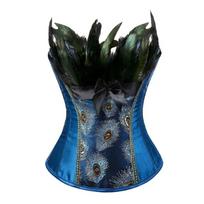 Peacock Feather Embroidery European Royal Corset Waist Trainer Party Performance Shapewear 3XL mėlyna