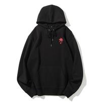 Pink Palm Puff Hoodie Sweatshirt, Pure Cotton Colors Back Pr S black