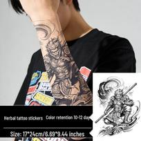 Sage Sun Wukong Buddha Herbal Fruit Juice Arm Tattoo Sticker - Waterproof & Long-lasting for Men & Women 17x24 cm black