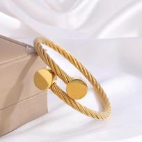 Dvipusė Apvali Spalvota Atvira Plieninė Vielinė Paprasta ir Universali Apyrankė One Size(16-22CM) beige