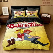 Bibi Tina Pattern Bedding Quilt Set Quilt Cover Pillowcase Home Birthday Gift(1 * duvet cover + 2 * pillowcase, without core) 155x200cm black