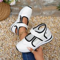 Women's Thick-Soled Velcro-Strap Color-Blocked Round-Toe Flat Casual Slip-On Shoes, Versatile European Style. 38 balta
