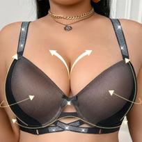 European American Sexy Underwear Rhinestone Strap Push‑Up Lifting Bra for Small Bust Side‑Smoothing Plus‑Size Brassiere 110D juoda