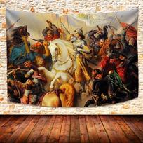 Majestic Medieval Battle Tapestry Wall Hanging Renaissance Knights Art Decor Epic Warrior Scene Home Decor Fantasy Canvas Print 130X150CM brown