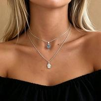 Gold Devil's Eye & Palm Necklace Set - 2-Piece Retro Style brown