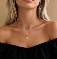 Gold Devil's Eye & Palm Necklace Set - 2-Piece Retro Style