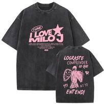 I Love Milo J Album 2026 Vintage Washed T Shirts Men Women Summer Fashion Cotton Short Sleeve T-shirt High Quality Clothing Tees S