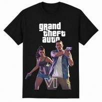 Video Game Fan Art T-Shirt - GTA 6 Inspired Logo & Characters Tee - DTG Reprint S gray
