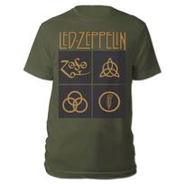 Oficialus Led Zeppelin Marškinėlis Auksiniai Simboliai Žalias Klasikinio Roko Metalo Grupės Marškinėlis Naujas S black