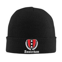 Amsterdam Flag Beanie Hats  Bonnet Hats Adult Unisex Vintage Kpop Skullies Beanies Autumn Design Elastic Caps One Size black