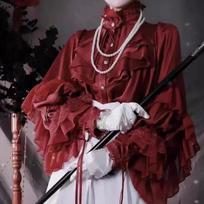 Japoniška Kawaii Lolita palaidinė Moteriška Vintažinė Žibintų Rankovėmis Marškinė Y2k Estetika Nėriniai Lopinėliai Viršutiniai Drabužiai Viršus Cosplay JK Laisvos Bluzos S raudona