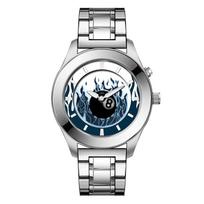 MahJong Watch with Dynamic Animated Flame Display Millennium Retro Creative Futuristic Wristwatch with Stainless Steel Band gray