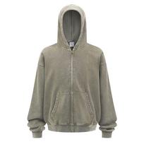 430g American Heavyweight 100% Cotton Terry Drop Shoulder Trendy Hooded Casual Zipper Washable Hoodie XL gray