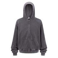 430g American Heavyweight 100% Cotton Terry Drop Shoulder Trendy Hooded Casual Zipper Washable Hoodie XL gray