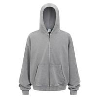 430g American Heavyweight 100% Cotton Terry Drop Shoulder Trendy Hooded Casual Zipper Washable Hoodie XXL gray