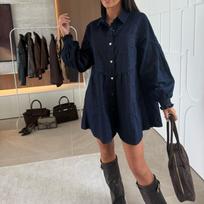 Women S Fashion Casual Long Sleeve Button Denim Dress L