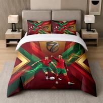 3Pcs Bedding SetCristiano Ronaldo Soft Bed Sheet and Two Pillowcases Home Bedroom Decor 135cmx200cm white