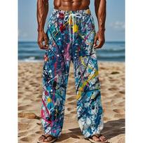 Men's 3D Vintage Pattern Printed Baggy Casual Trousers,  Elastic Drawstring Waist with Pockets, for Spring Summer Home Outdoor Vacation M