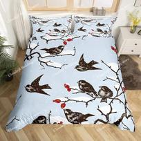 Cartoon Birds Duvet Cover Set,Watercolor Cute Music Animal Bedding Set Comforter Cover,Childlike Style Quilt Cover Set Full Size 70x133cm 2pcs gray