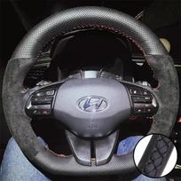 Customized DIY Car Steering Wheel Cover Suede Carbon Fiber Leather For Hyundai Veloster 2019 I30 2017-2019 Elantra 2019 Black Thread