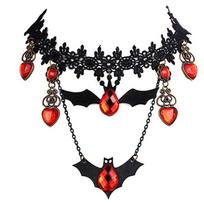 Red Rhinestone Heart Gothic Choker Dark Style Bat Earrings Halloween Necklace  Party Costume Necklace black