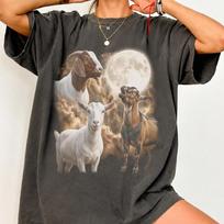 Three Goat Moon Shirt, Vintage 90s Billy Farm Animal Graphic Tee, Caprine Lover Gift 120 gray