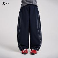 Kids Loose Casual Outdoor Sports Pants Unisex Boys Girls Durable Side Stripe Trousers 130cm tamsiai mėlyna spalva