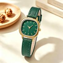 Vintage Green Square Ladies Quartz Watch Minimal Bar Scale Dial Leather Strap Elegant Office Women Dress Wrist Watches
