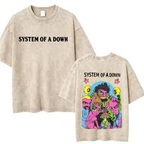 Washed Vintage System of A Down T-shirt Men  Retro Rock Metal Oversized T Shirts Men's Casual Cotton T-shirts Streetwear 5XL white