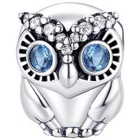 Charm for Pandora Blue-Eyed Owl 925 SILVER black