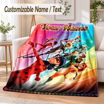 Miraculous Ladybug Custom Name Flannel Throw Blanket Soft Warm for Sofa Bed Indoor Home Use 80cmx120cm blue