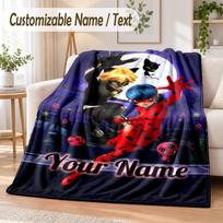 Miraculous Ladybug Custom Name Flannel Throw Blanket Soft Warm for Sofa Bed Indoor Home Use 80cmx120cm