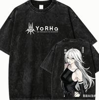 NieR Automata Washed T-shirt 2026 New Model personality Clothes shirt Year round clothing Vintage Loose Couples hot product soft M black