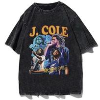J Cole Vintage 90s Hip Hop Rapper Graphic T-Shirt Oversized Unisex Cotton Tee 4XL gray