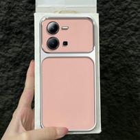 Premium Executive Leather Case for Vivo Y35 Large Window Lens Protector Cover Vivo Y35 4G rožinė