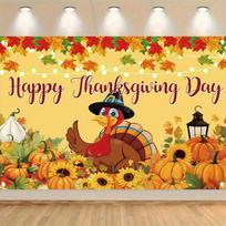 Polyester Banner „Happy Thanksgiving“ – Vibrant Motifs with Turkey, Pumpkin, and Maple Leaf 47.2x31.5inch/120*80cm orange