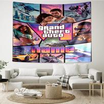 Custom Name GTA 6 Print Tapestry, Backdrop, Easy Setup, Ideal for Bedroom, Office & Living Room, with Aesthetic Wall Hanging Decor. 130cmx150cm