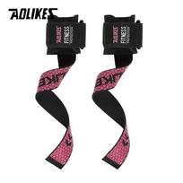 AOLIKES 1 Pair Weightlifting Straps Anti-Slip Silicone Lifting Wrist Straps Strength Training Crossfit Hand Grips Wrist Support 1 ryškiai rožinė