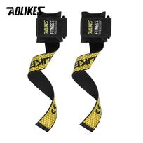 AOLIKES 1 Pair Weightlifting Straps Anti-Slip Silicone Lifting Wrist Straps Strength Training Crossfit Hand Grips Wrist Support 1 geltona