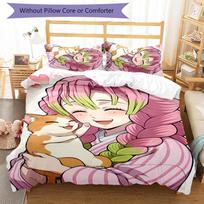3pcs Nezuko Demon Slayer Kanroji Mitsuri pattern bedding set duvet cover set includes duvet cover &pillowcases,perfect all season bedroom decoration&g 140cmx210cm