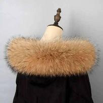 Real Raccoon Fur Collar Natural Fluffy Jacket Fur Collar Luxury Scarves Winter Fashion Scarf Warm Shawl For Women Length 60 width 15cm beige