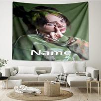 Custom Name Billie Eilish Print Tapestry, Backdrop, Easy Setup, Ideal for Bedroom, Office & Living Room, with Aesthetic Wall Hanging Decor. 130cmx150cm