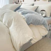 Milk Velvet Plush Bed Sheet Set - 4-Piece with Coral Velvet Duvet Cover, Double-Sided Flannel for Dormitory 150x200cm Single Quilt Cover