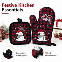 Oven Mitts Set of 2, Christmas Print Heat Kitchen Gloves for Baking and Microwave Use One Size black